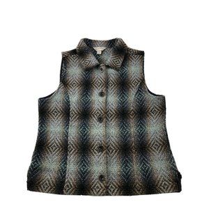 Christopher & Banks Womens Plaid Vest Sz M Button